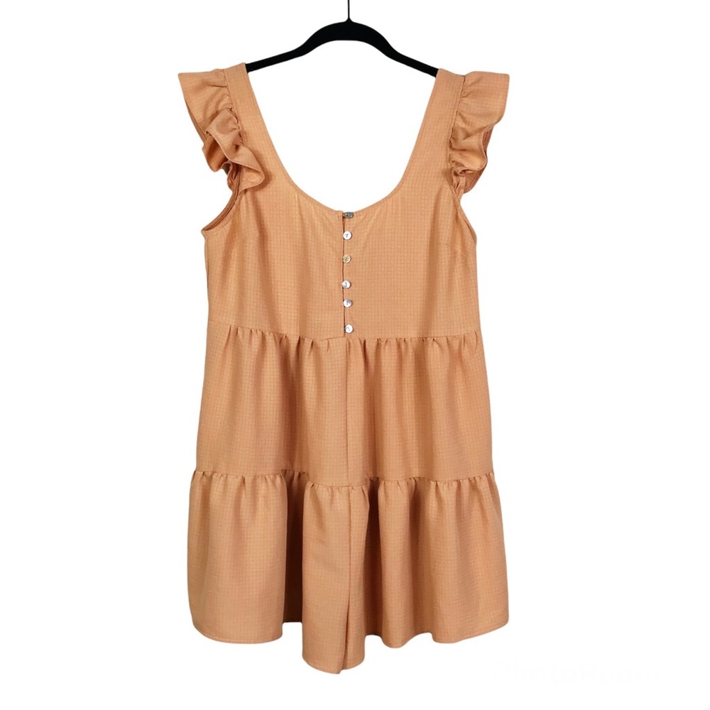 Altar'd State Peach Button Front Tiered Flutter Sleeve Ruffle Boho Romper L